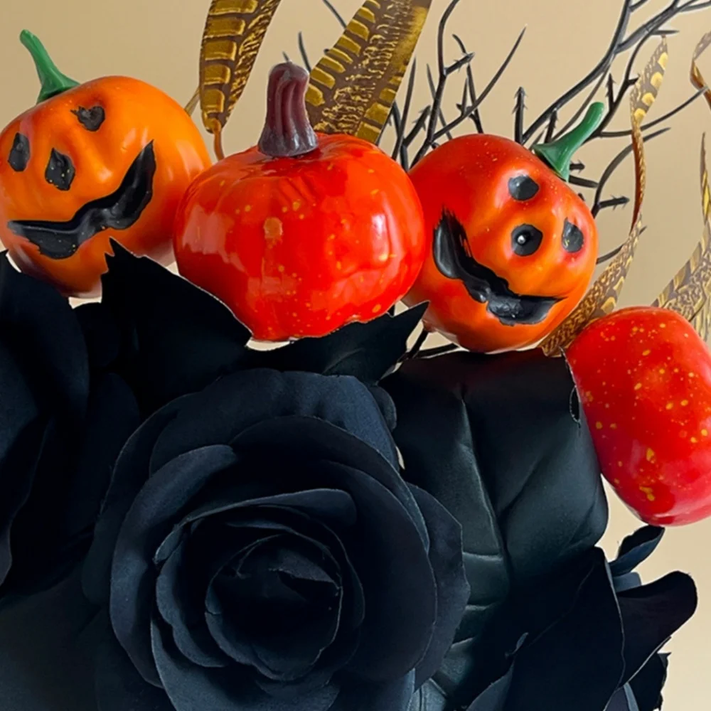 Halloween Decorative Bouquet Gothic Artificial Black Rose Halloween Horror Props Delicate Gothic Black Flowers For Banquet Home