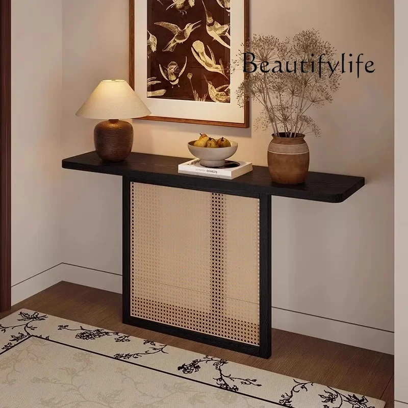 TT Wabi Sandy Wind Solid Wood Entrance Table Decoration Against the Wall Strip New Chinese-style Home Entry Retro Entrance Cabin