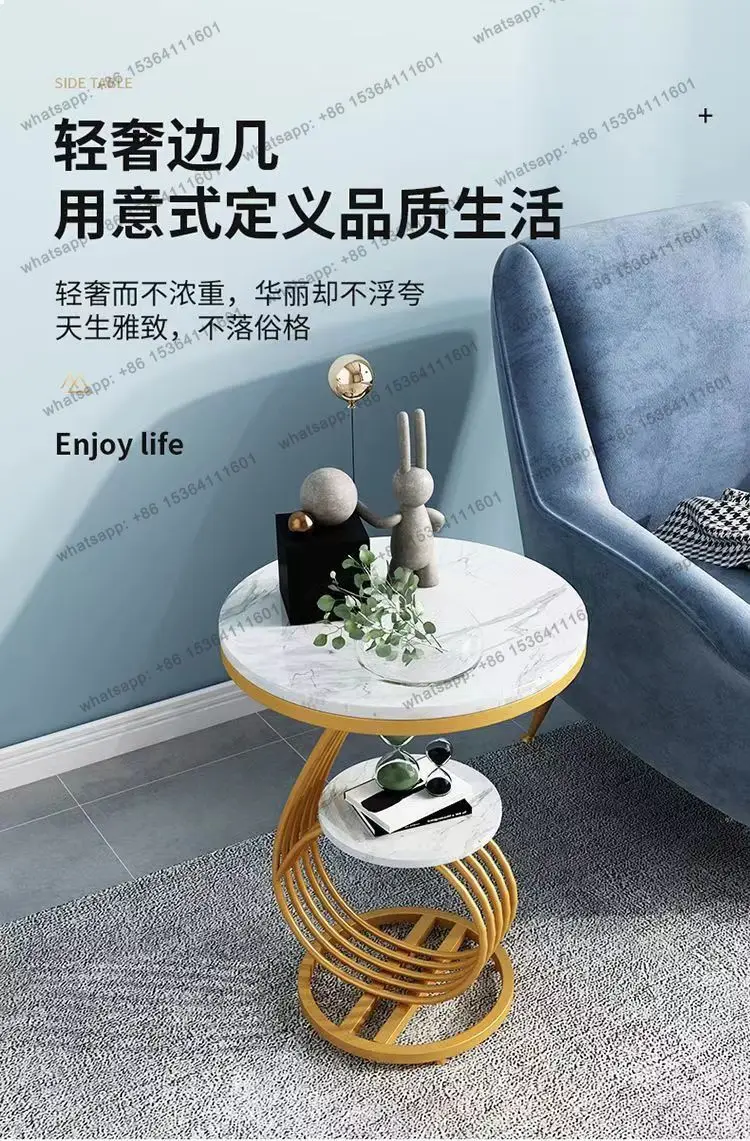 YJ Round End Side Table: Side Table with 2 Tiers Storage Shelves, Vintage End Table for Living Room, Small Bedside Table Acce