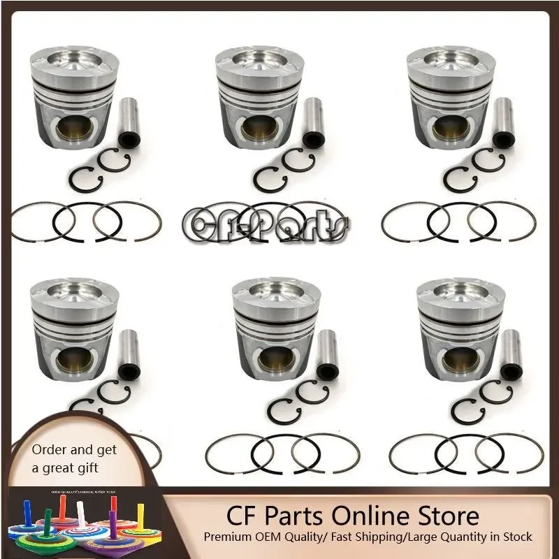 

New 6 Sets STD Piston Kit With Ring 65.02501-0505 Fit For Doosan DL08 Engine 108MM