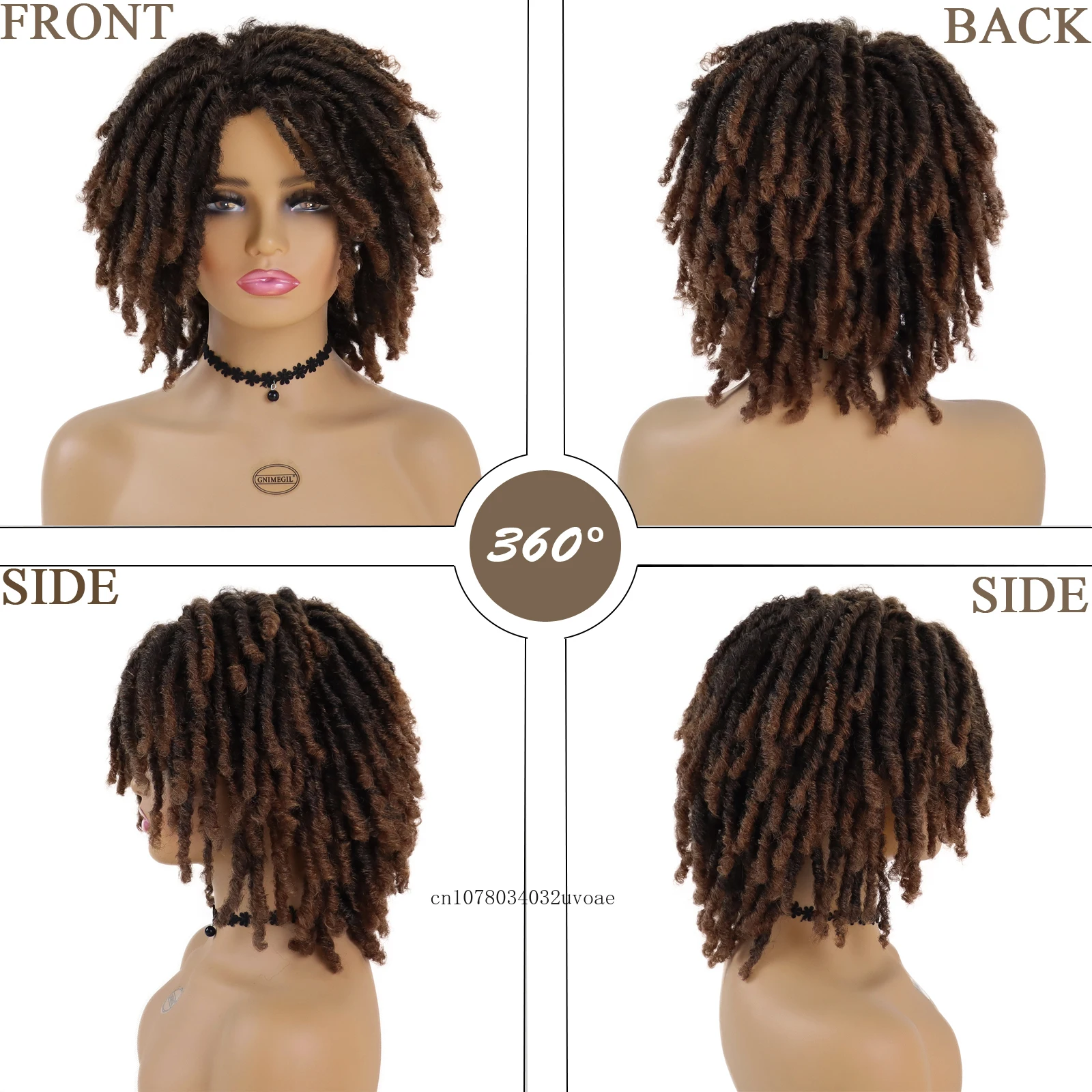 Women Dreadlocks Wig Synthetic Fiber Hair Short Curly Crochet Hair Wigs for Women Ombre Brown Braided Afro Wig Hip-hop Hairstyle