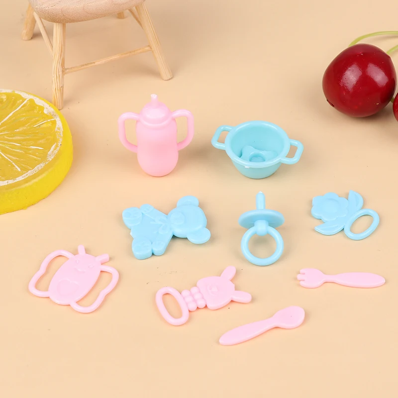 9pcs/set Mini Dolls Pacifier Baby Tableware Set Play House Supplies Dummy Nipples For Dolls Kids Toy Baby Pacifier Accessories