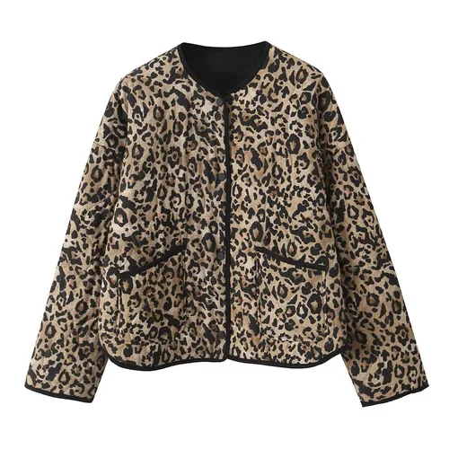 Imagen 2 del producto Otoño e Invierno nueva chaqueta de algodón con estampado de animales de manga larga y cuello redondo para mujer chaqueta de viaje