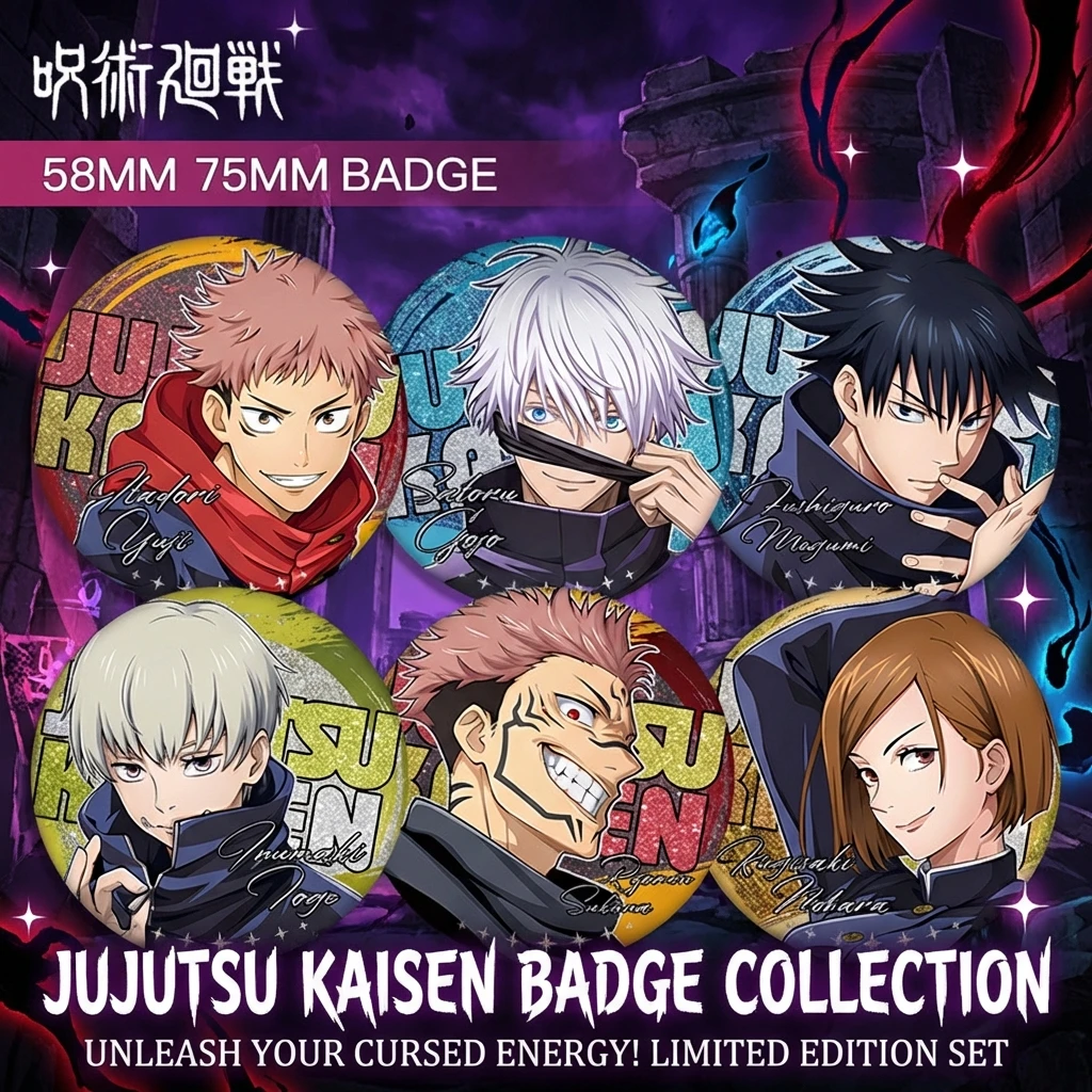 

Jujutsu Kaisen Anime Pet Double Flash Badge 78-85 75mm 58mm Tin Pin Merchandise Collectible Gift Cosplay Accessories