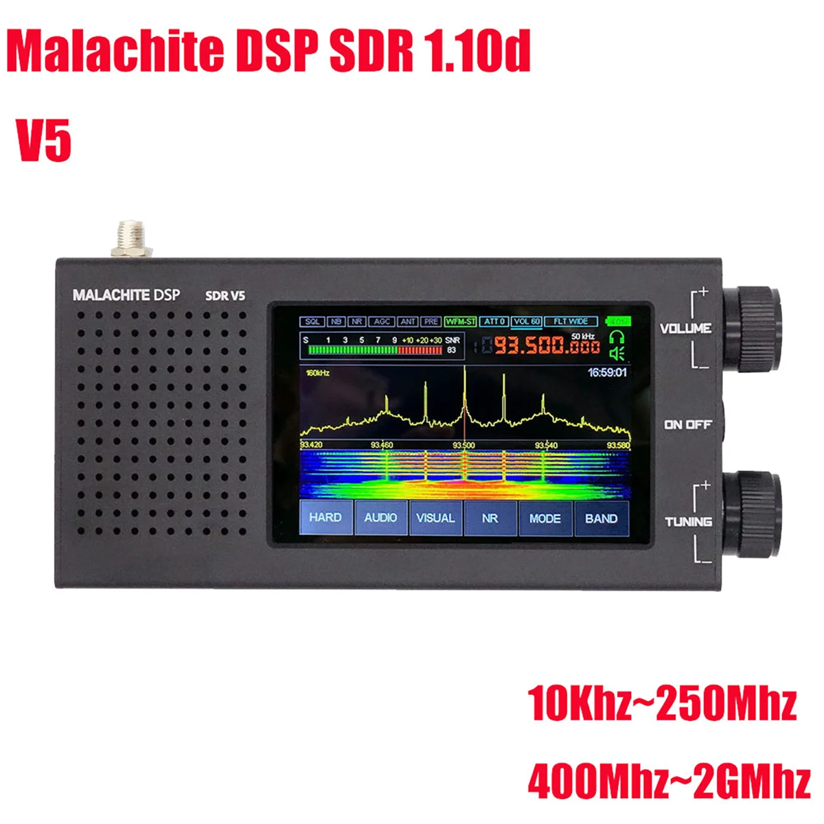 Malachite DSP SDR 1.10D Radio Receiver V5 with Firmware Board Metal Case 5000MAh AM CW SSB NFM WFM