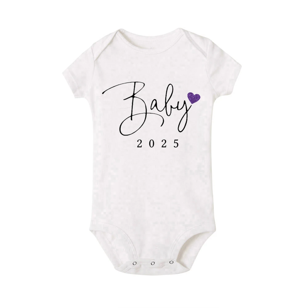 Baby 2025 Print Baby Romper Boy Girls Short Sleeve Infant Bodysuit Round Neck Newborn Jumpsuit Pregnancy Announcement Rompers