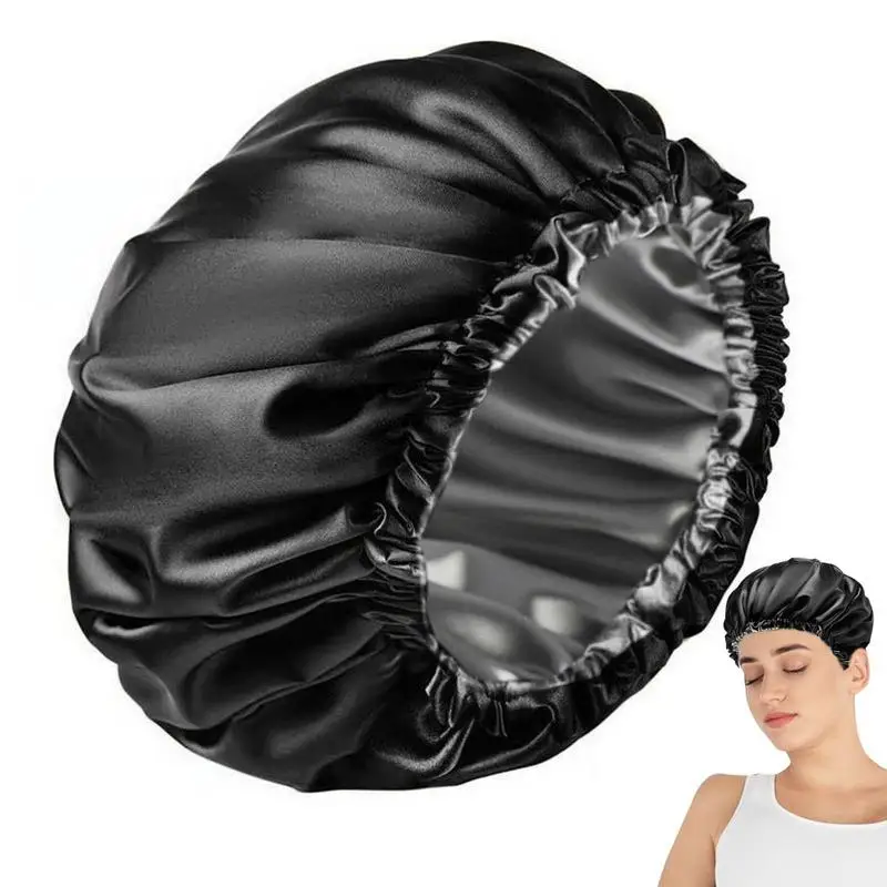 Double Layer Large Shower Cap Reusable Bath Caps Thick Hair Waterproof Washable Soft Bathing Caps For Women Hair Care