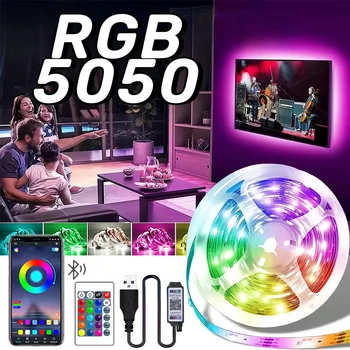 Tira de Luces LED RGB, Control por aplicación, Luces flexibles que cambian de Color, Luces LED USB para decoración de habitaciones, iluminación, Luces navideñas