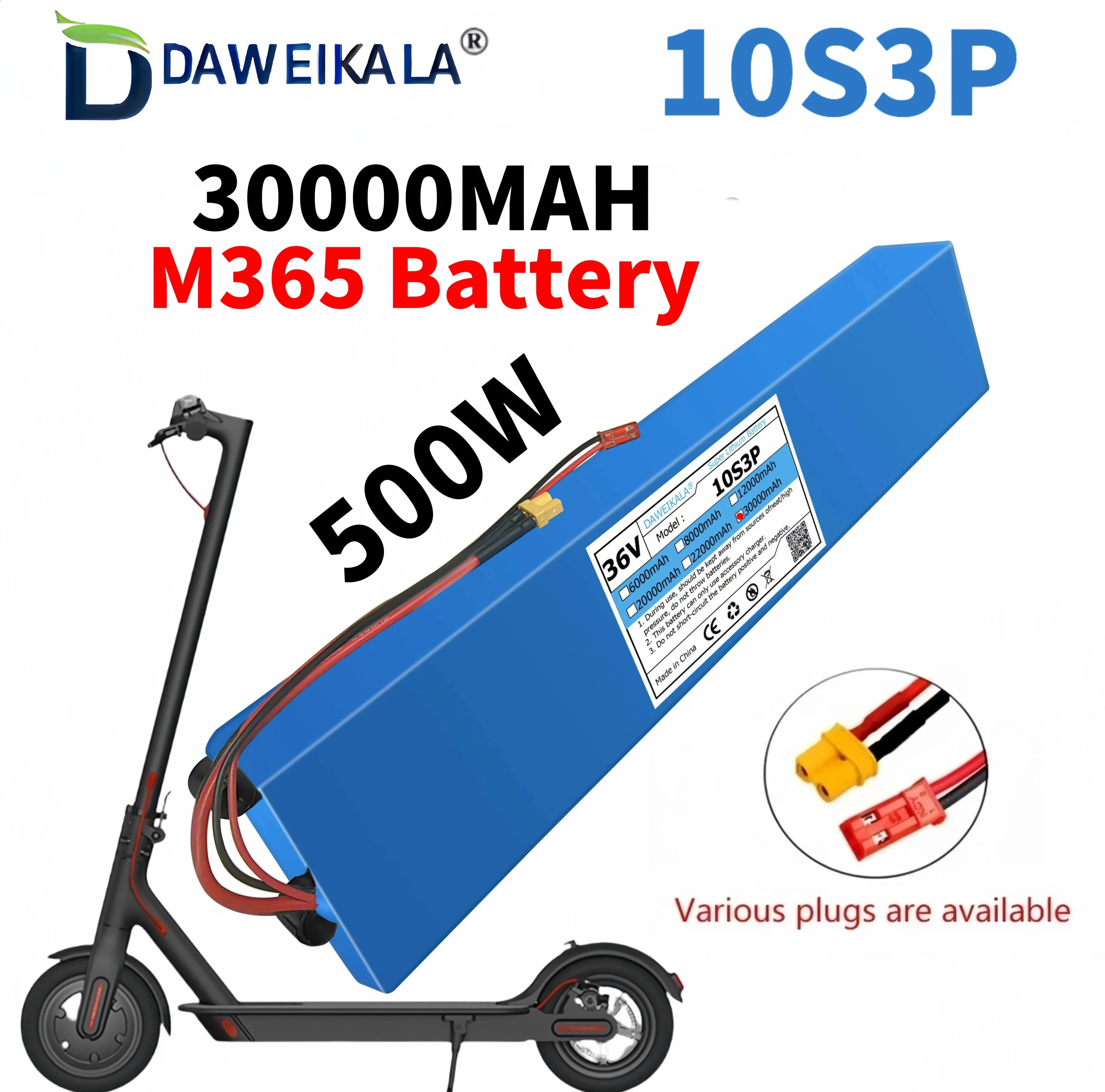 

DAWEIKALA 10S3P 36V 30000mAh For 36v Electric Scooter Battery Pack 18650 Lithium M365 Electric Scooter 36v Battery Scooter