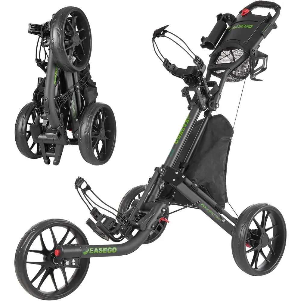 

Golf Push Cart 3 Wheel Golf Bag Cart Foldable with Drink Umbrella Holder Compact Golf Pull Carts Quick