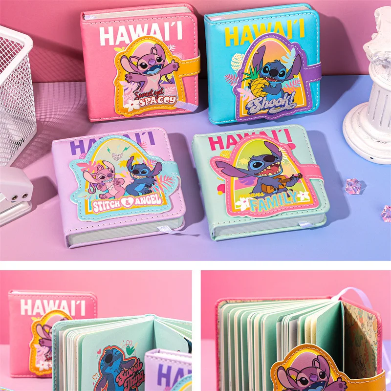 Disney 4pcs anime Lilo and Stitch mini square magnetic buckle book high-value cartoon cute student note stationery notebook gift