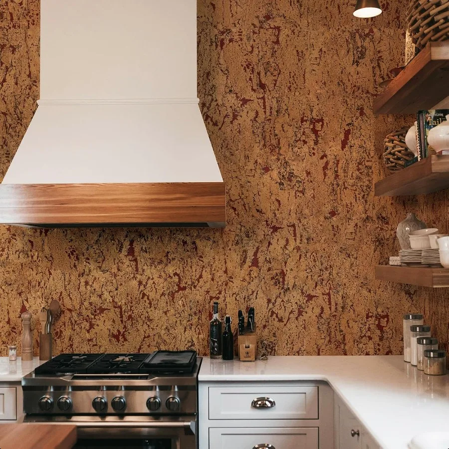 تقشر وعصا الفلين باكسبلاش 6 ورقات بلاط الحائط الخشبي الفلين عصا على بلاط مترو الانفاق الفلين للمطبخ باكسبلاش #2