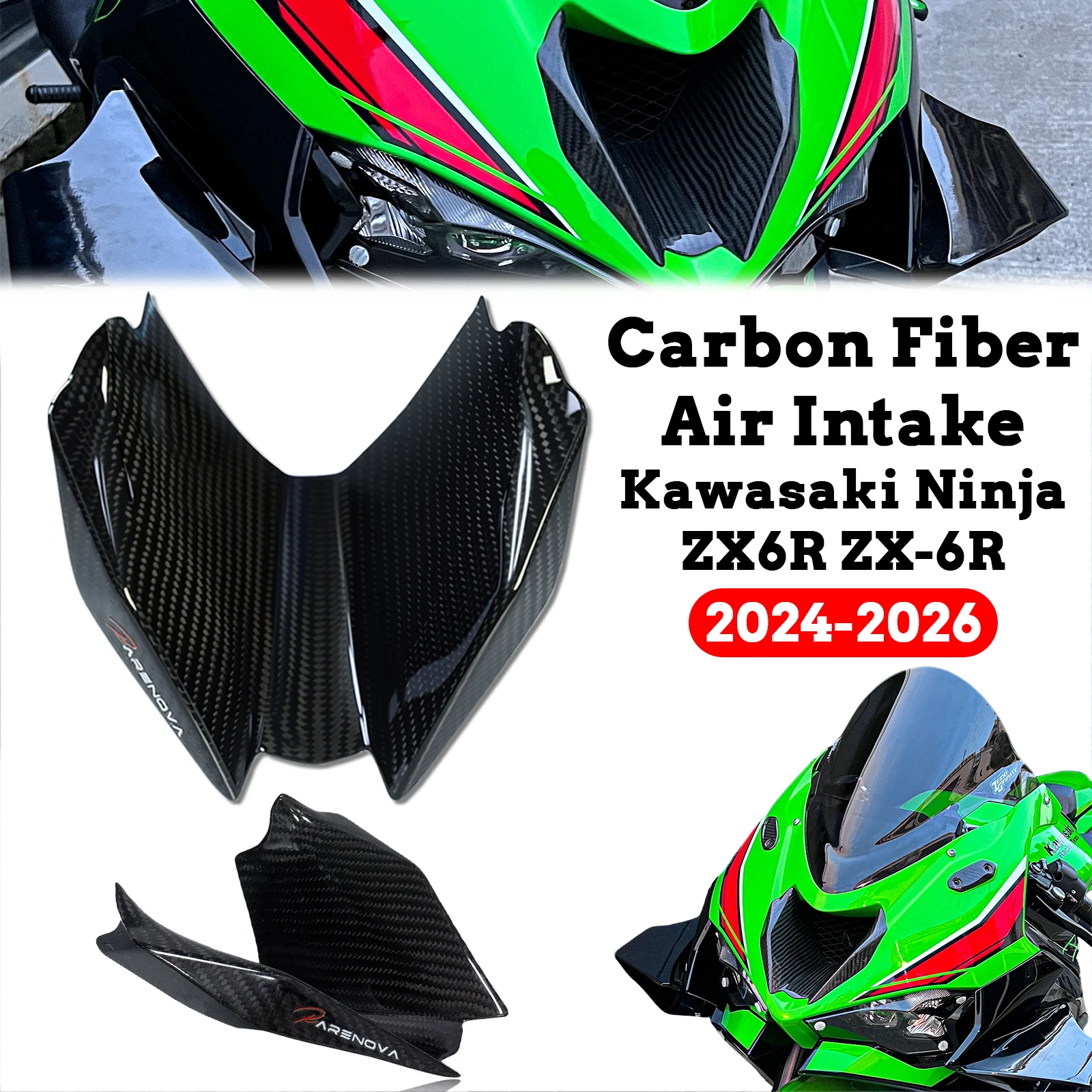 

ZX-6R Carbon Fiber Air Intake For KAWASAKI NINJA ZX-6R ZX6R Motorcycles Stamping Port Shell Cover ZX6R Intake Housing 2024-2026