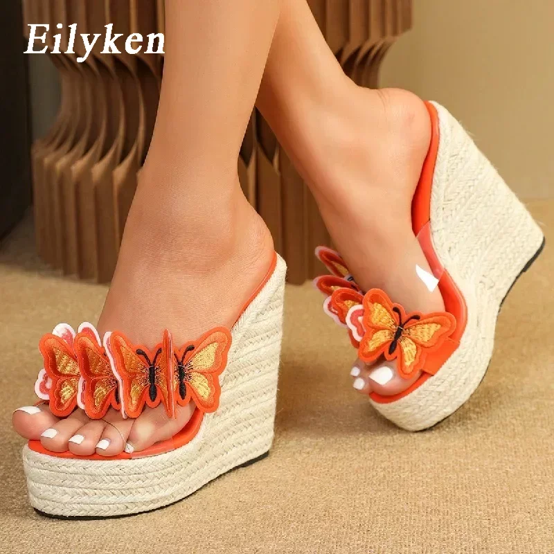 Eilyken-cuñas de plataforma con nudo de mariposa para mujer, zapatillas de tacón alto, zapatos de punta abierta, moda de verano