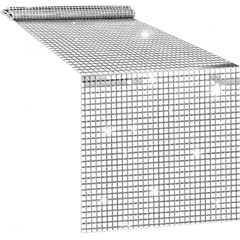 Disco Mirror Sequin Grid Table Runner, Glitter Table Decor for European Wedding, Party & Prom Events