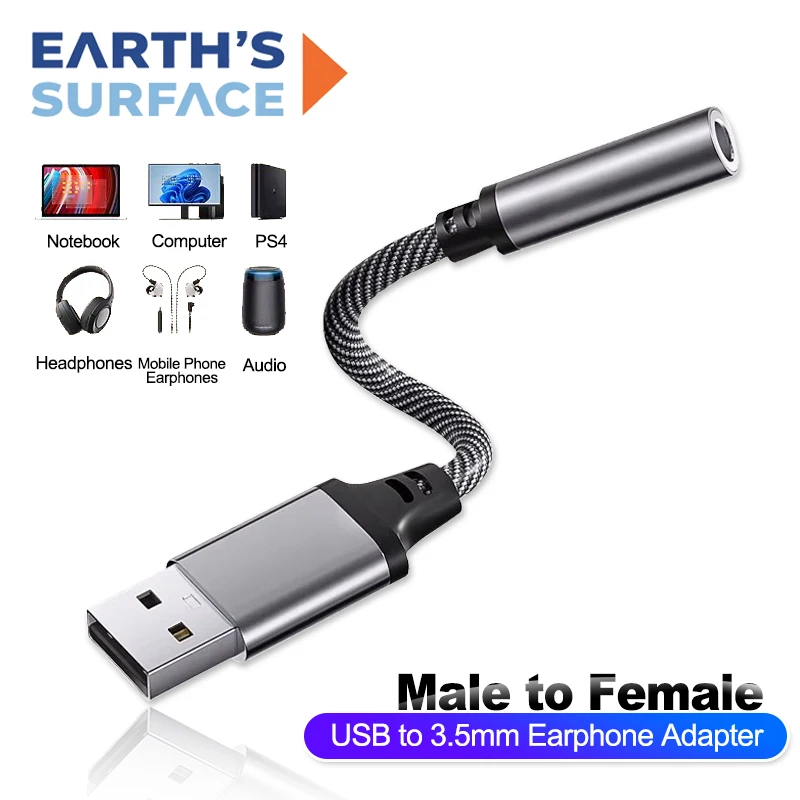 USB A to 3.5mm Jack Audio Earphone Adapter for PS4 PC Laptop Mac USB to 3.5 TRRS Female Adapter With External Stereo Sound Card