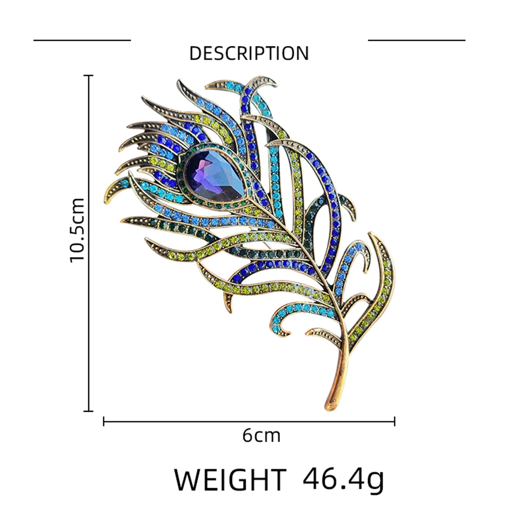 Luxury Rhinestone Peacock Feather Brooches For Women Men Exquisite Colorful Crystal Large Palm-leaf Fan Metal Pins Jewelry Gifts