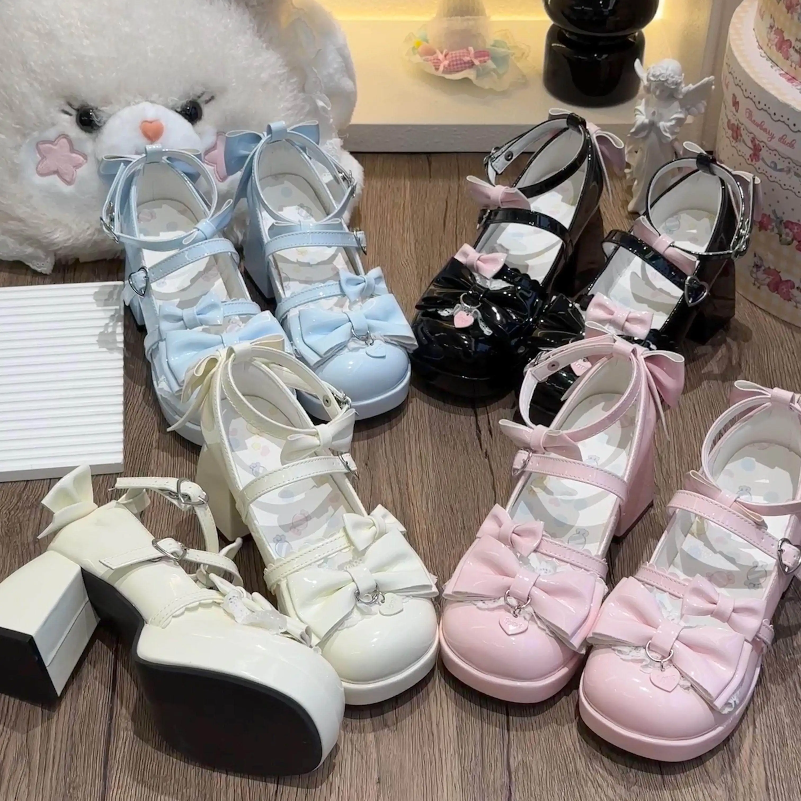 Japanese Sweet Cute Lolita Bow High Heels Women's Elegant Waterproof Table High Heels Lo Versatile Mary Jane Single Shoes Female