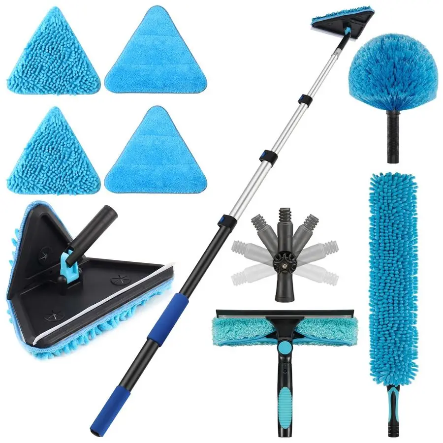 

Foot Wall Cleaner Mop with 12 Ft Heavy Duty Extension Pole, 3in1 High Ceiling Cleaning Tool with 4 Microfiber Chenille Pad, Cobw