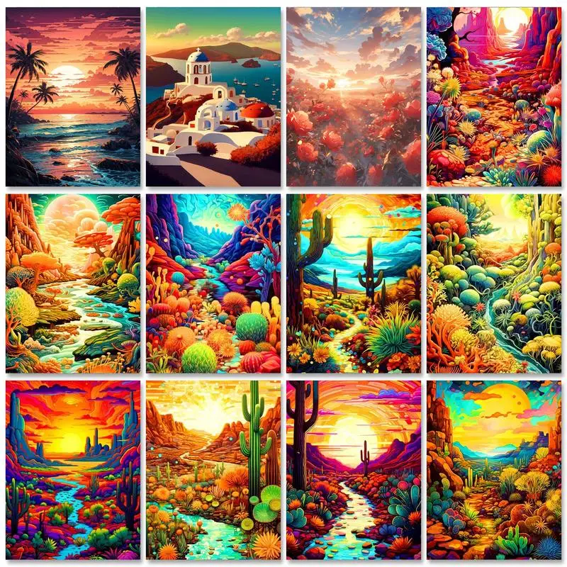 

RUOPOTY Sunset Diy Frame Paint By Numbers For Adults Kits Landscape Modern Wall Art Picture With Numbers For Home Wall Decors