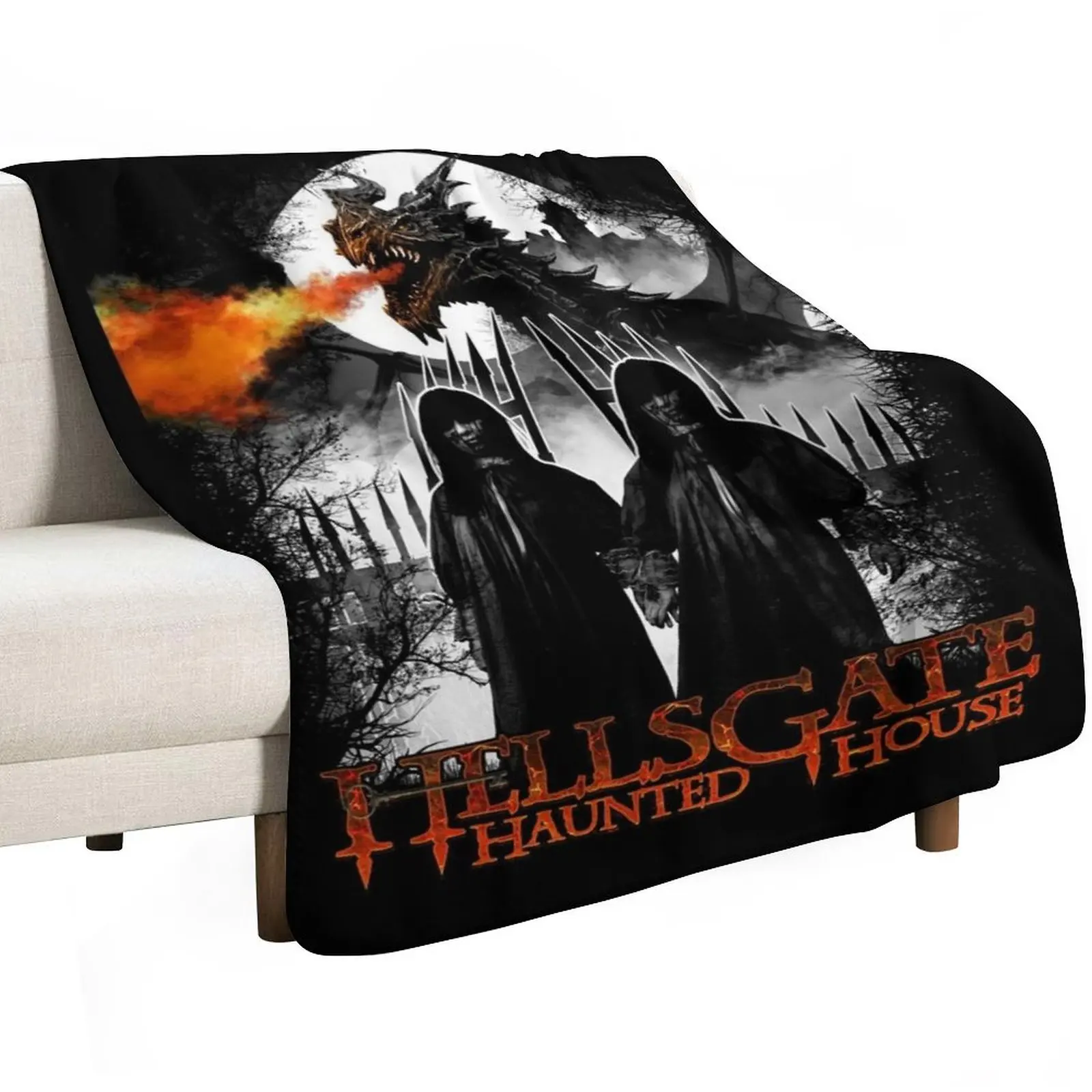 HellsGate Haunted House: Twins with Dragon Throw Blanket anime Decoratives Soft blankets and throws Custom Picnic Blankets