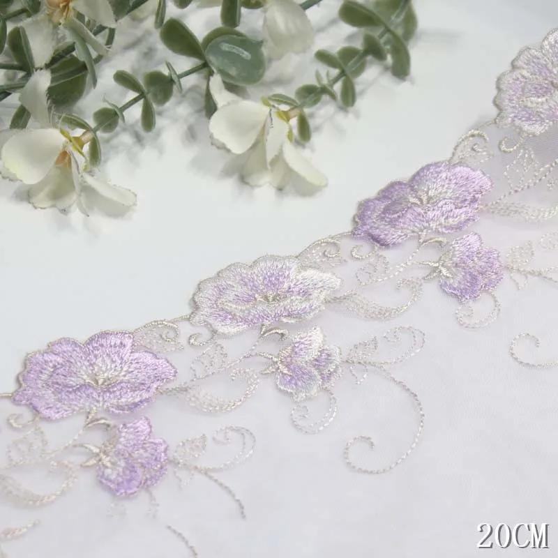 30Yards Purple Floral Embroidery Lace Trim Skirt Hem Underwear Sewing Material Craft DIY Apparel Fabrics Lace 20cm Wide