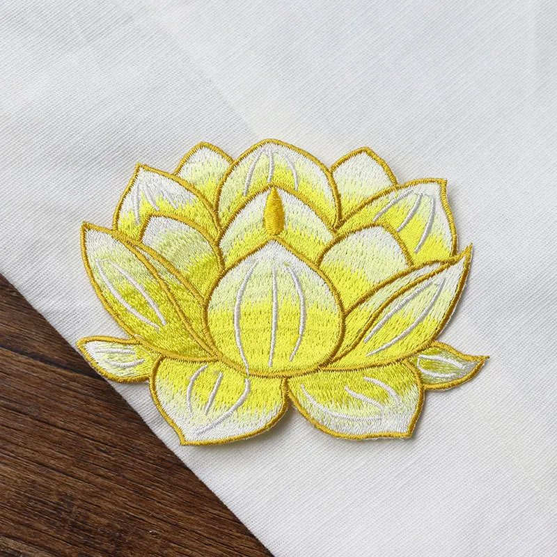 1 Piece Lamp Lotus Flower Patch Iron on Applique Floral Patch for Clothes Fabric Iron to Stick DIY Coat Jeans Dress