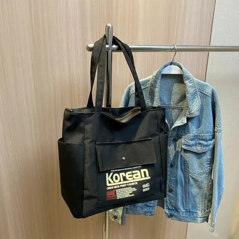 Grande capacidade tote lona mochila feminina universidade portátil ombro retangular compras praia cidade faculdade coreano popular