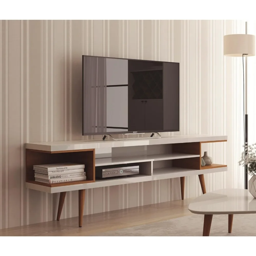 Meuble TV en bois pour téléviseurs jusqu'à 65 ", blanc, érable, crème