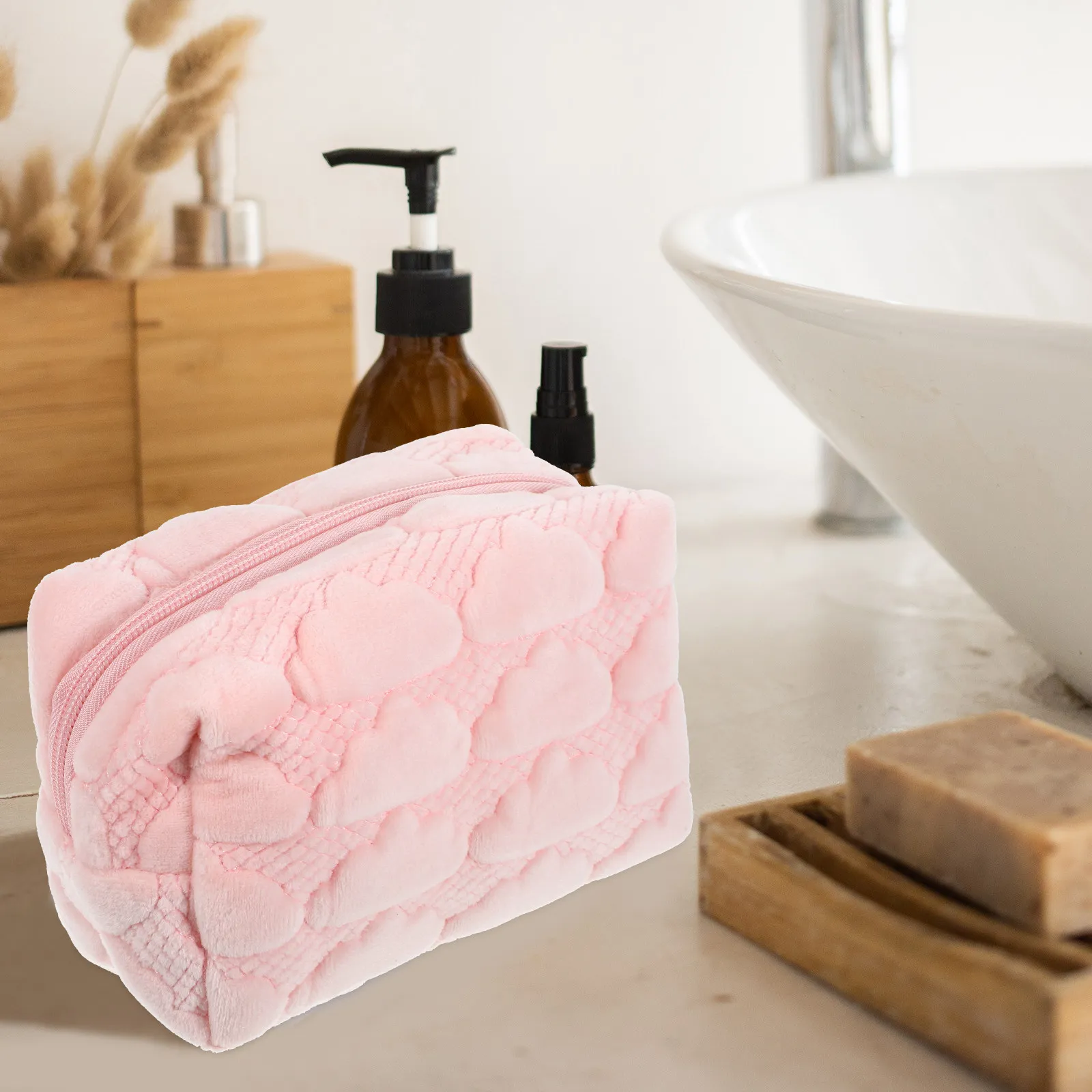 

Portable Makeup Bag Trendy Look Small Cute Pouch for Cosmetics Brushes Creams Easy Carry Travel Toiletry Organizer Functional