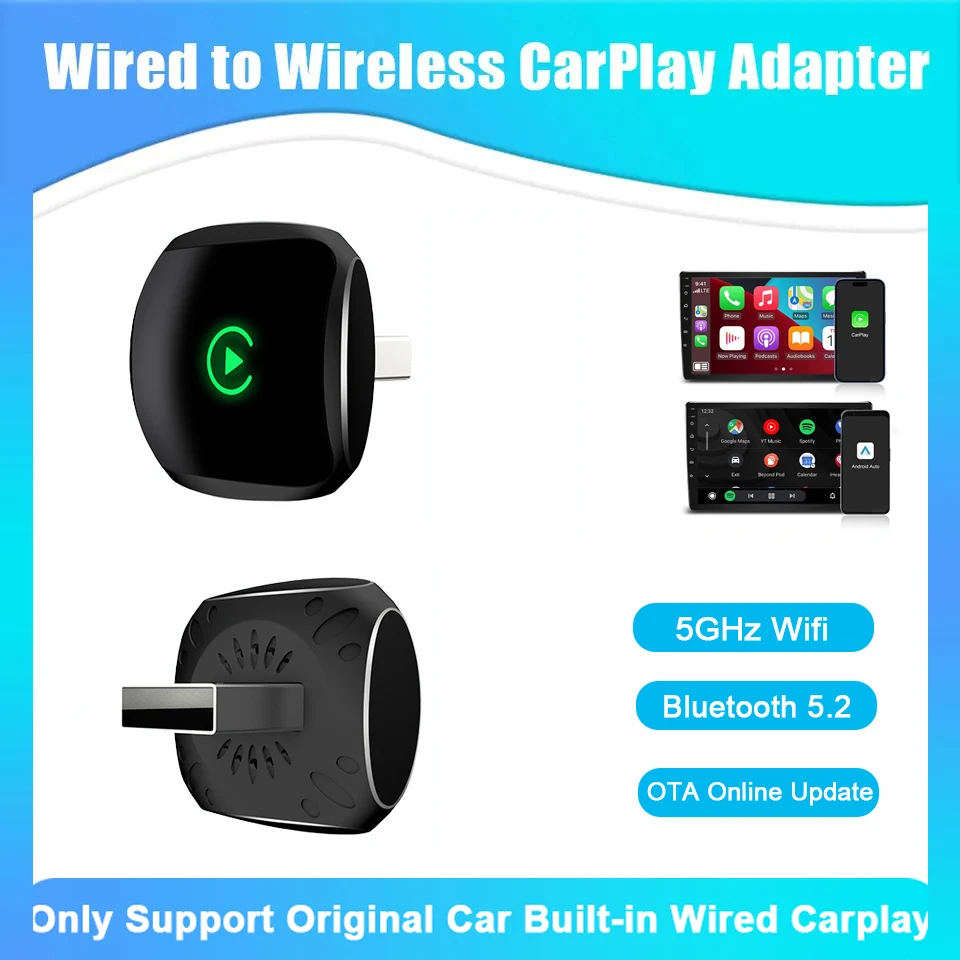 

2 в 1, проводной к беспроводному адаптеру Carplay и Android, автоматический адаптер Mini AI Box, совместимый с 99% автомобилями Plug and Play, Wi-Fi Smart Dongle