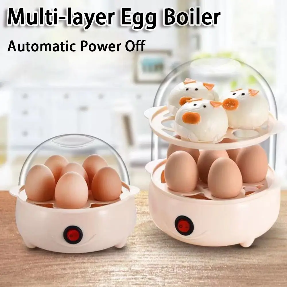 Automatic Power Off Egg Boiler Multi-layer Mini Breakfast Machine with Measuring Cup Egg Poacher for Home Dormitory