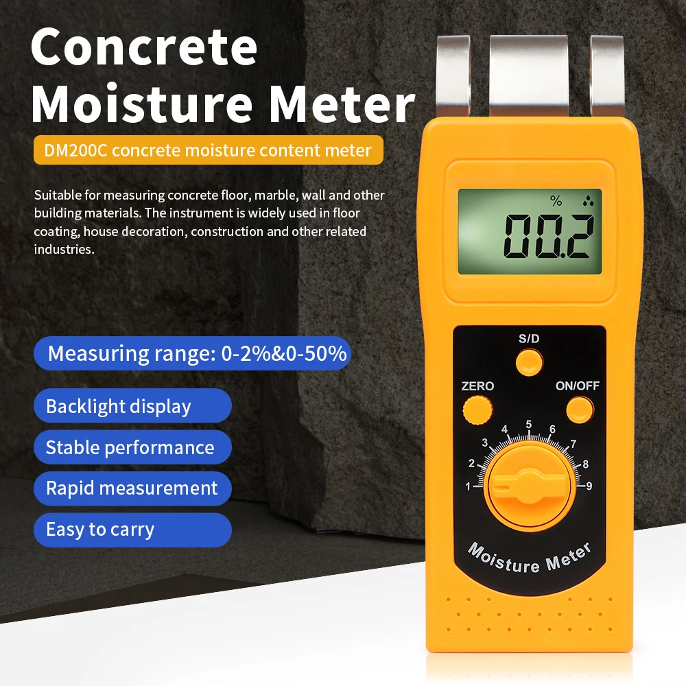 DM200 Multifunctional Moisture Tester Portable Digital Wood Moisture Meter Analysis of Moisture Content in Paper Concrete Meat