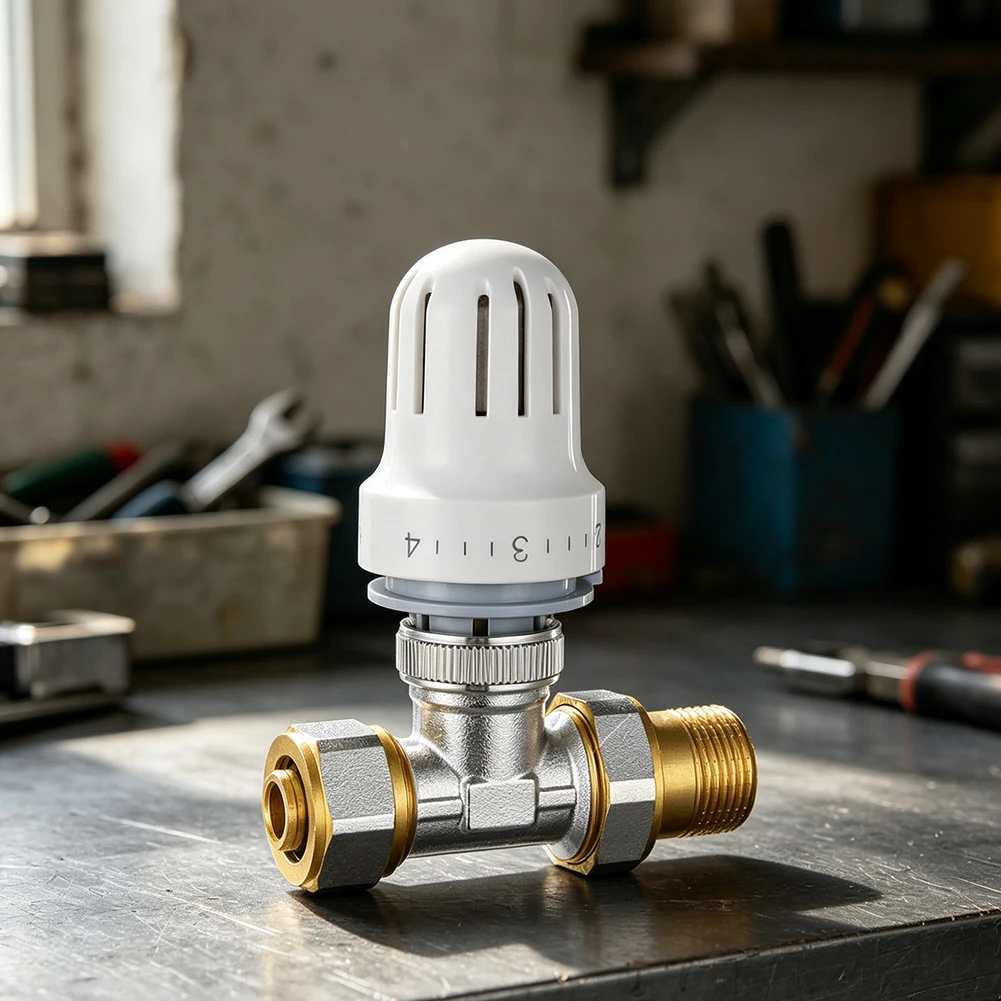 Brass Thermostatic Radiator Valve For Central Heating, Precise Temperature Control Straight Valve With Leak-Proof Design