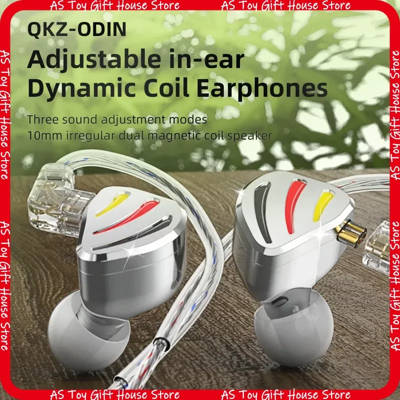 Qkz Odin In Ear Dynamic Coil Earphones Adjustable Metal Hifi Monitoring Wired Three Sound Adjustment Modes For Mobile Phone