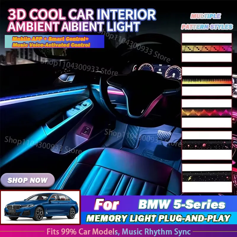For BMW 5‑Series LED Car Interior Ambient Strip Lights RGB Fiber Optic Atmosphere Neon Lighting APP Auto Decorative Lamps