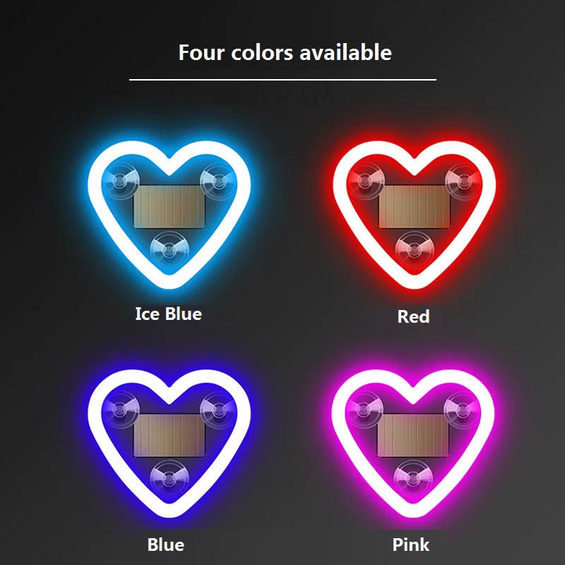 Car lamp solar-powered cordless LED triangular window heart-shaped light wireless neon glow C-pillar atmosphere interior decor