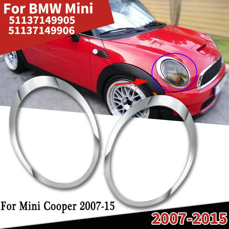 

Для MINI Cooper 2007-2015 передние фары, рамка для фар, декоративная накладка для бровей, серебристо-черная 51137149905 51137149906