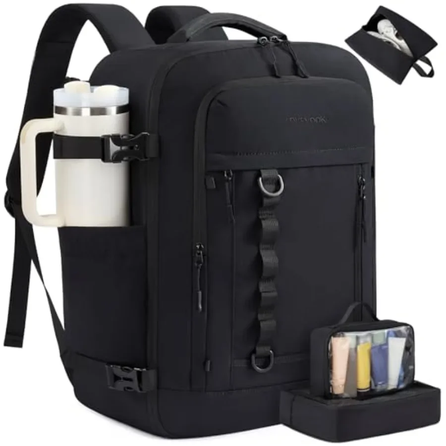 

50L Travel Backpack for Work Travel, Waterproof Nylon Black Carry-On with 3 Packing Cubes, TSA-Approved Personal Item Fits 17.3