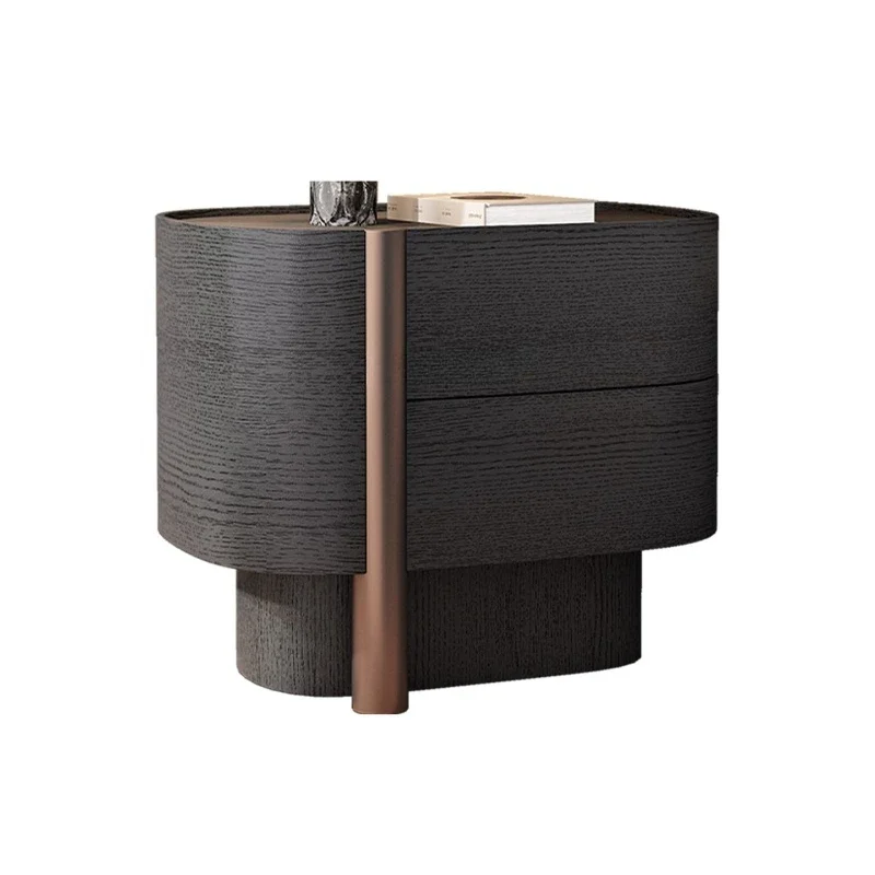 Bedside table solid wood black oval new niche light luxury high-end retro second-hand storage storage