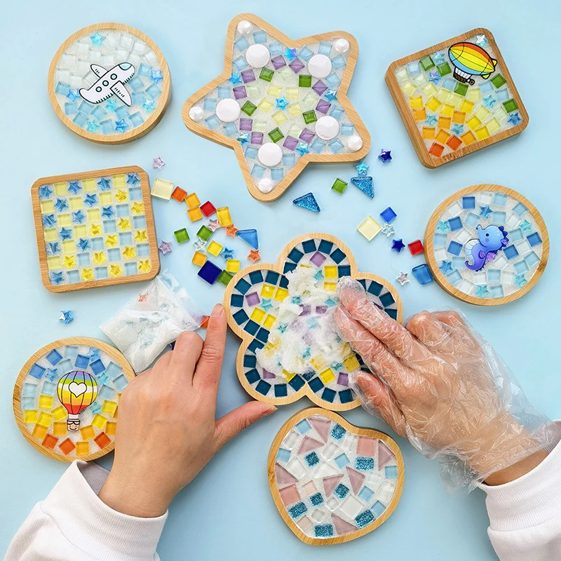 Sottobicchiere fatto a mano fai da te mosaico creativo kit di materiale di bambù di cristallo tappetino per tazza giocattolo artigianale