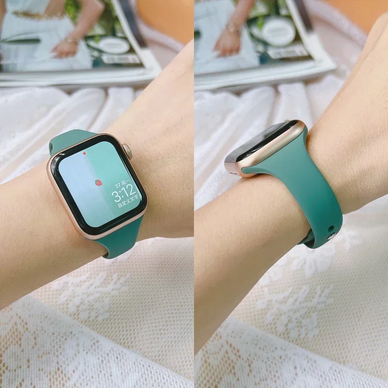 Slim Silicone Bracelet Strap For Apple Watch Band 7 6 5 4 3 2 SE 38MM 42MM 44MM 40MM Soft Wrsitband For iWatch 41mm 45mm correa