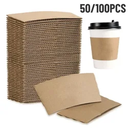 50/100PCS Brown Coffee Cup Covers Disposable Cup Covers Kraft Paper Insulation Rack Hot Cold Drink Coffee Tea Party Products
