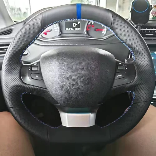 Protector para volante de coche de cuero de microfibra negro personalizado para Peugeot 308 2014-2020 accesorios interiores personalizados