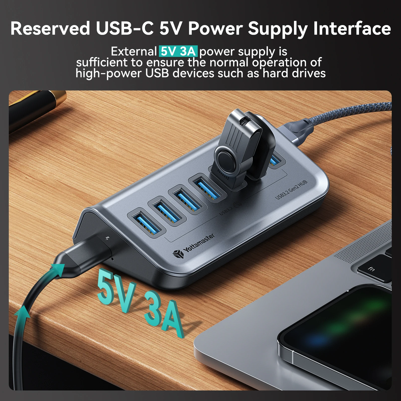 Imagem -03 - Yottamaster-multi Port Hub Splitter Adapter Docking Station para Laptop Macbook Usb tipo c 10gbps Port Usb 3.2