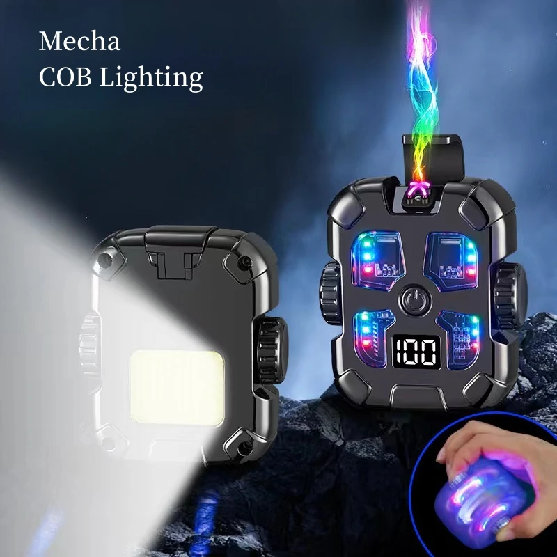 Zinc Alloy Mecha Gyro Dual Arc Type-C Charging Lighter Outdoor Phantom Light COB Lighting Digital Battery Display USB Lighters