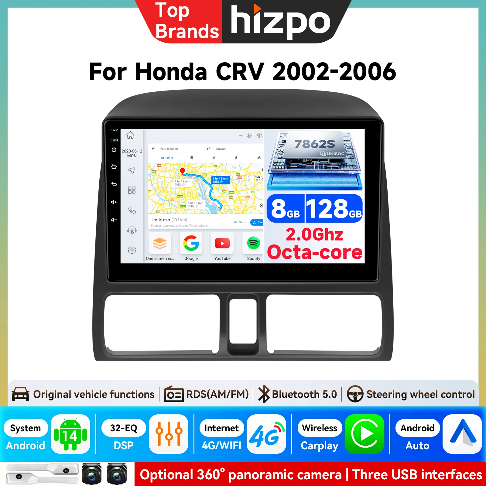 Android Intelligentes Autoradio für Honda CR-V 2 CRV 2001-2006 Multimedia-Videoplayer 2 Din Navigation GPS Carplay DVD-Haupteinheit