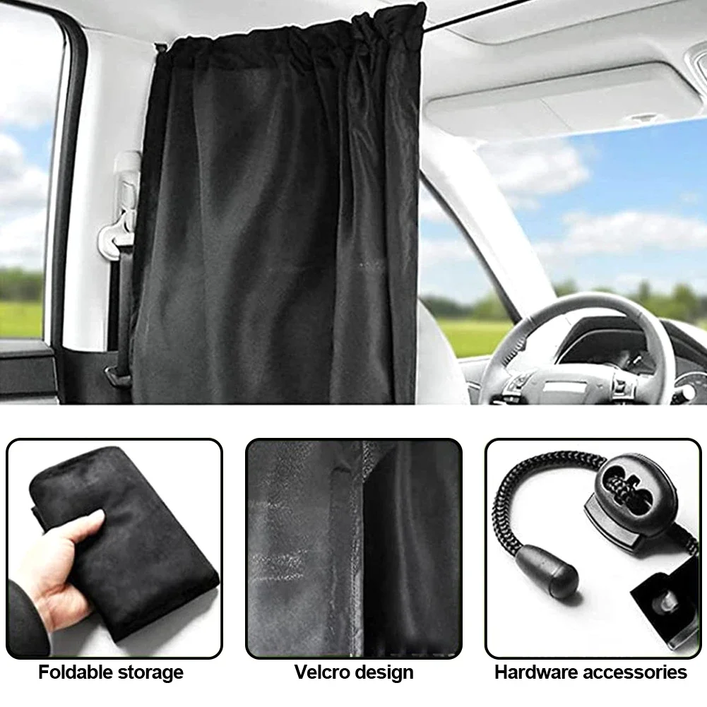 

2pcs Car Divider Curtains Sun Shade Privacy Side Window Front Rear Row Partition Curtain Hangable Black Durable Car Accessories