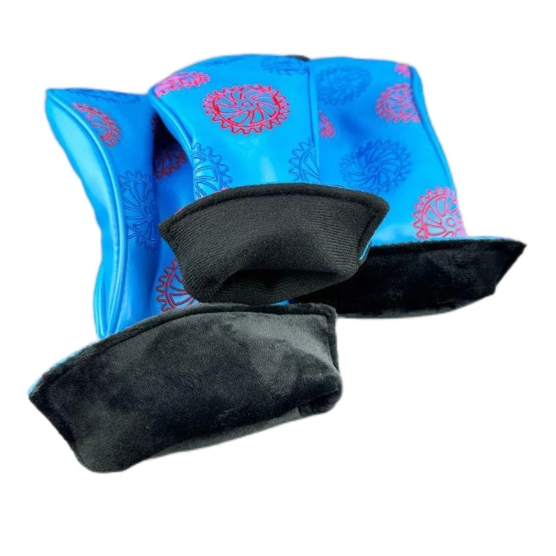 3Pcs Gear Pattern Driver Headcover PU Leather Golfs Club Head Cover Fairway Golfs Club Headcover for Drivers and