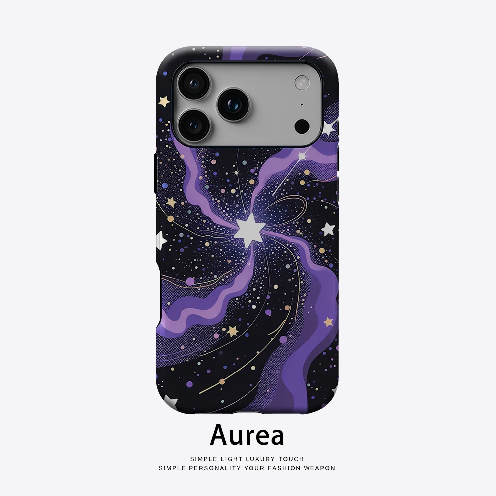 Aurea Case Matte Bumper für MagSafe Hülle für iPhone 18 17 16 15 14 Plus 13 Pro Max Stoßfeste Harte PC Lila Stern Vortex Schutzhülle